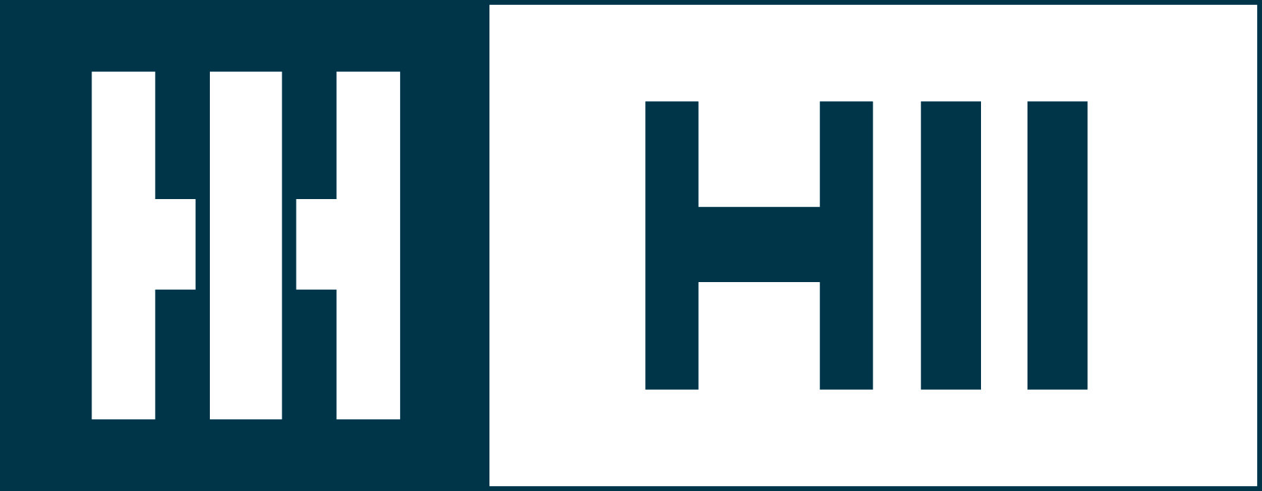 Hunton Ingalls Industries logo of white and blue H I I