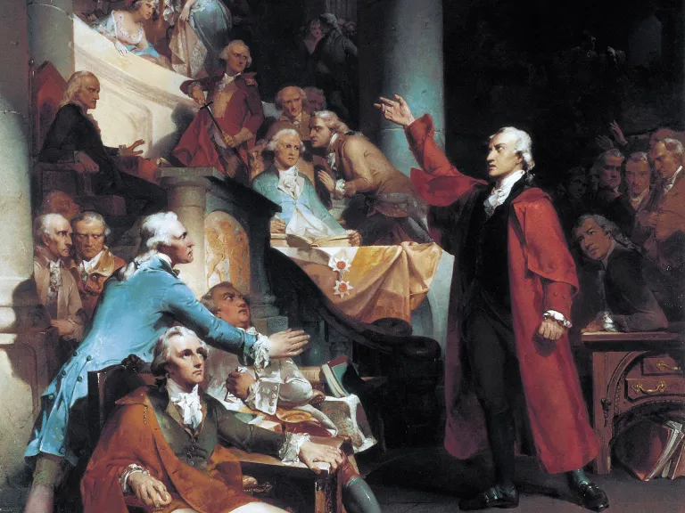 Detail from painting that depicts Patrick Henry's speech against the Stamp Act of 1765
