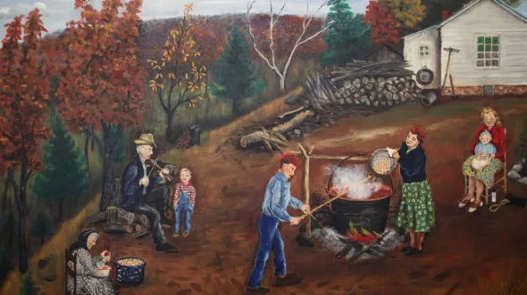 A painting titled Making Apple Butter - January 1951 // Collection of Daura Gallery, Lynchburg College // Gift of Ellen & Bill Jamerson 