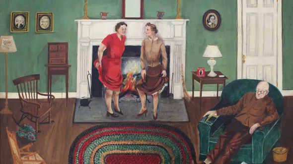 A painting titled Fireside in Virginia - December 1950 // Collection of Fenimore Art Museum, Cooperstown, New York. // Museum Purchase, N0061.1994