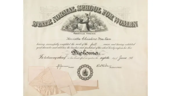 A diploma for Henrietta C. MacKan from Farmville Normal School