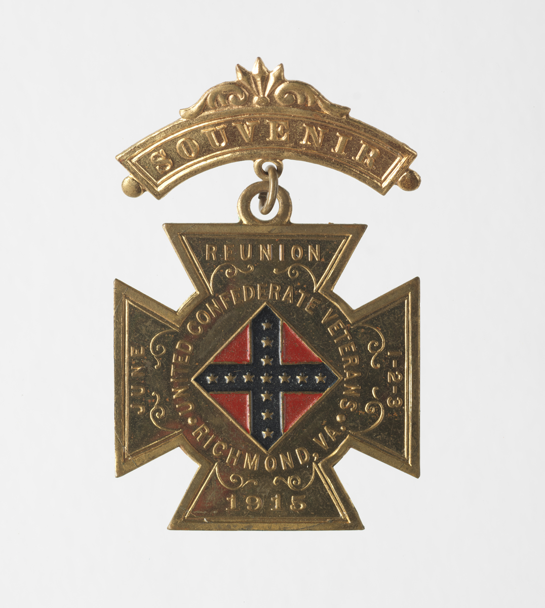 United Confederate Veteran reunion badge, 1906–1932, 1989.32.41