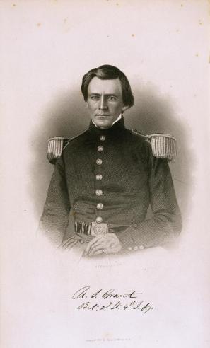 Black and white portrait by A. H. Ritchie of Lieutenant Grant in dress uniform, Age 21 c. 1843 