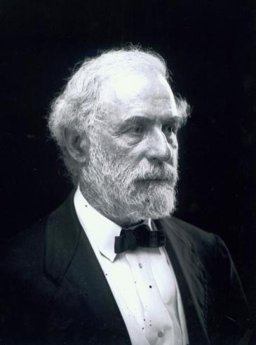 Black and white portrait of Robert E. Lee, dressed in a suit and facing toward the right. 