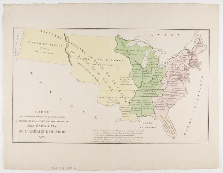 Map of the Gradual Addition of the Various States to the Territory and the Constitutional Union of the United States of North America, 1825, Map E171 1825:2 This map depicts the Louisiana Purchase.