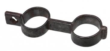 Iron wrist shackles, 1600–1700 Acceptance of the first slave cargo at Point Comfort, Virginia shaped the subsequent history of the nation. Gradually race-based slavery became entrenched in Virginia and throughout the American South. Twelve and a half million Africans were enslaved and transported from Africa to North and South America—128,000 were brought to the Chesapeake Bay region against their will and in chains. (VHS Accession Number: 1997.89)