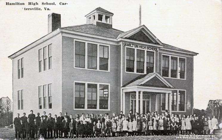 Hamilton High School, Cartersville, c. 1910 (VHS accession number: 1999.17.1225) Photograph postcard of the Hamilton High School, Cartersville, Va. Correspondence on the back, stamped, postmarked Apr. 11, 1911. paper, 8.89 cm x 13.97 cm Hamilton High School, Cartersville, c. 1910