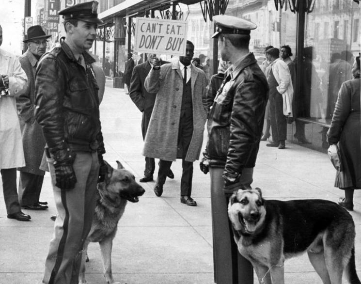 Police with dogs at a Richmond demonstration