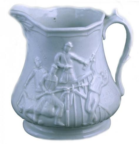 A pitcher made to commorate the dramatic death of Elmer Ellsworth on May 24, 1861. (VHS accession number: 2008.123.1) An Ellsworth pitcher