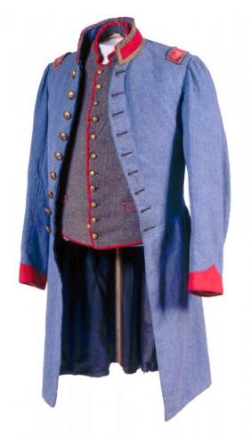 Vest (Accession no. 1992.140.24), FrockCoat (Accession no.1992.140.26), Forage Cap (Accession no. 1992.140.23.a), Sash (Accession no. 1992.140.18), and Camp Chest (Accession no. 1992.140.17) Belonging to Charles Ellis Munford, c. 1862 (Virginia Historical Society, gift of A. Churchill Young, III; VHS accession numbers: 1992.140.24 and 26)) Vest and frock coat belonging to Charles Ellis Munford, c. 1862