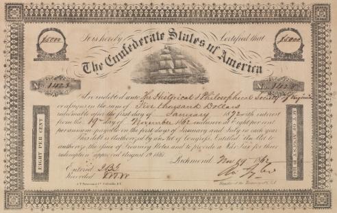 Confederate States bond owned by the Virginia Historical Society.