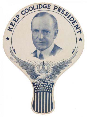 A fan featuring a picture of Calvin Coolidge
