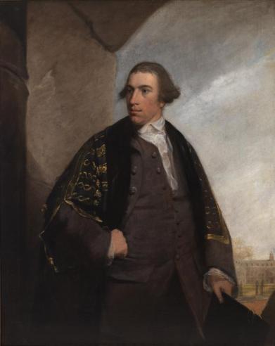 Portrait of Ralph Wormeley posed with one arm resting on his hip and the other at his side with his head facing towards the left. 