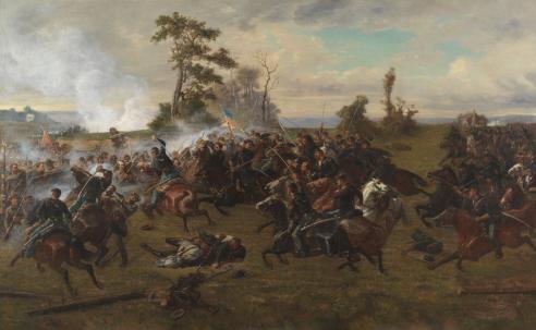 "The Battle of Five Forks" by Paul Dominique Philippoteaux (1846–1923), given in loving memory of Peter Charles Bance, Jr. by his mother and father. (VHS accession number: 2006.190) The Battle of Five Forks by Paul Dominique Philippoteaux (1846–1923).